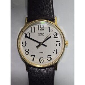 Vintage Timex Easy Reader Watch Women 32mm Gold Tone Water Resistant Leather